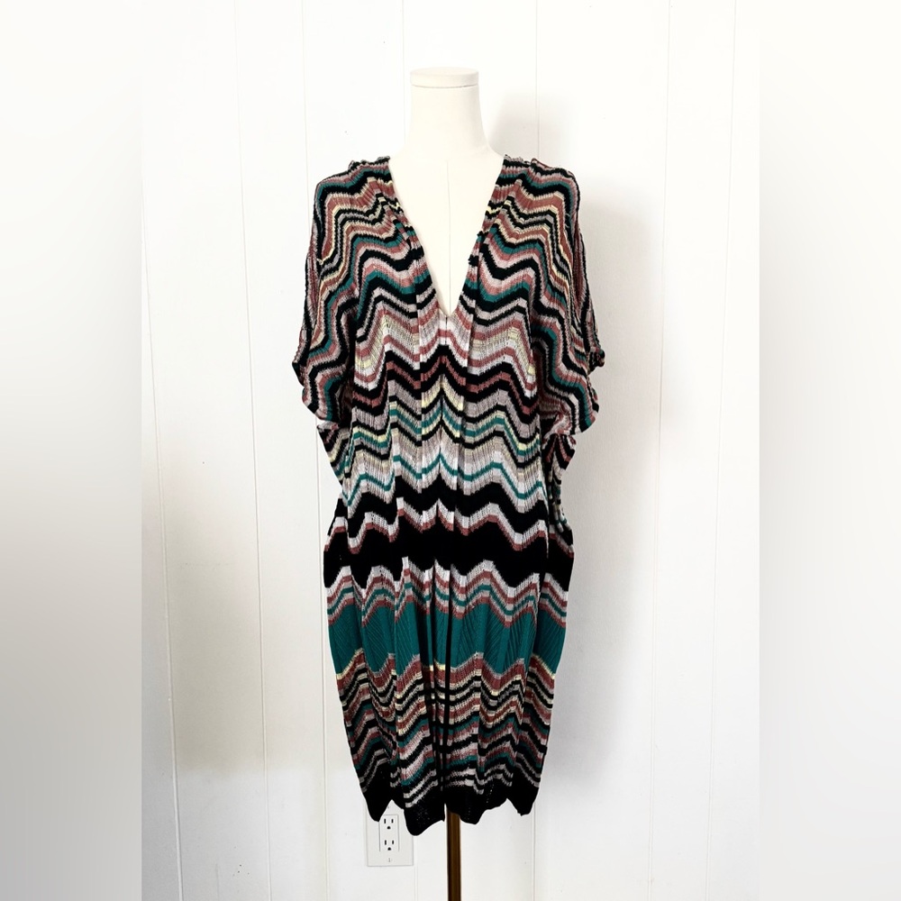 Vintage Missoni Multicolor Zig Zag Patterned Knit Tunic Mini Dress 39 Sz Small